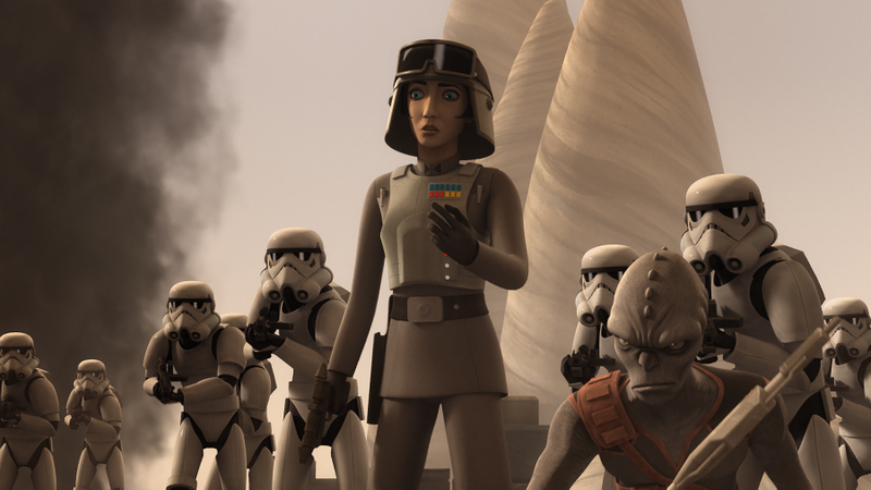 Governor Pryce, Rukh, and Stormtroopers